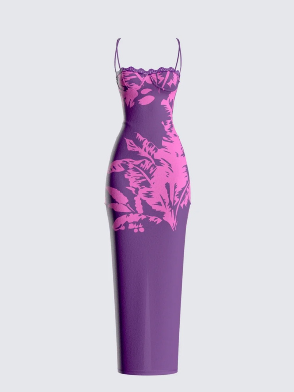 Finesse Purple Slip Dress with Fuchsia Floral Print